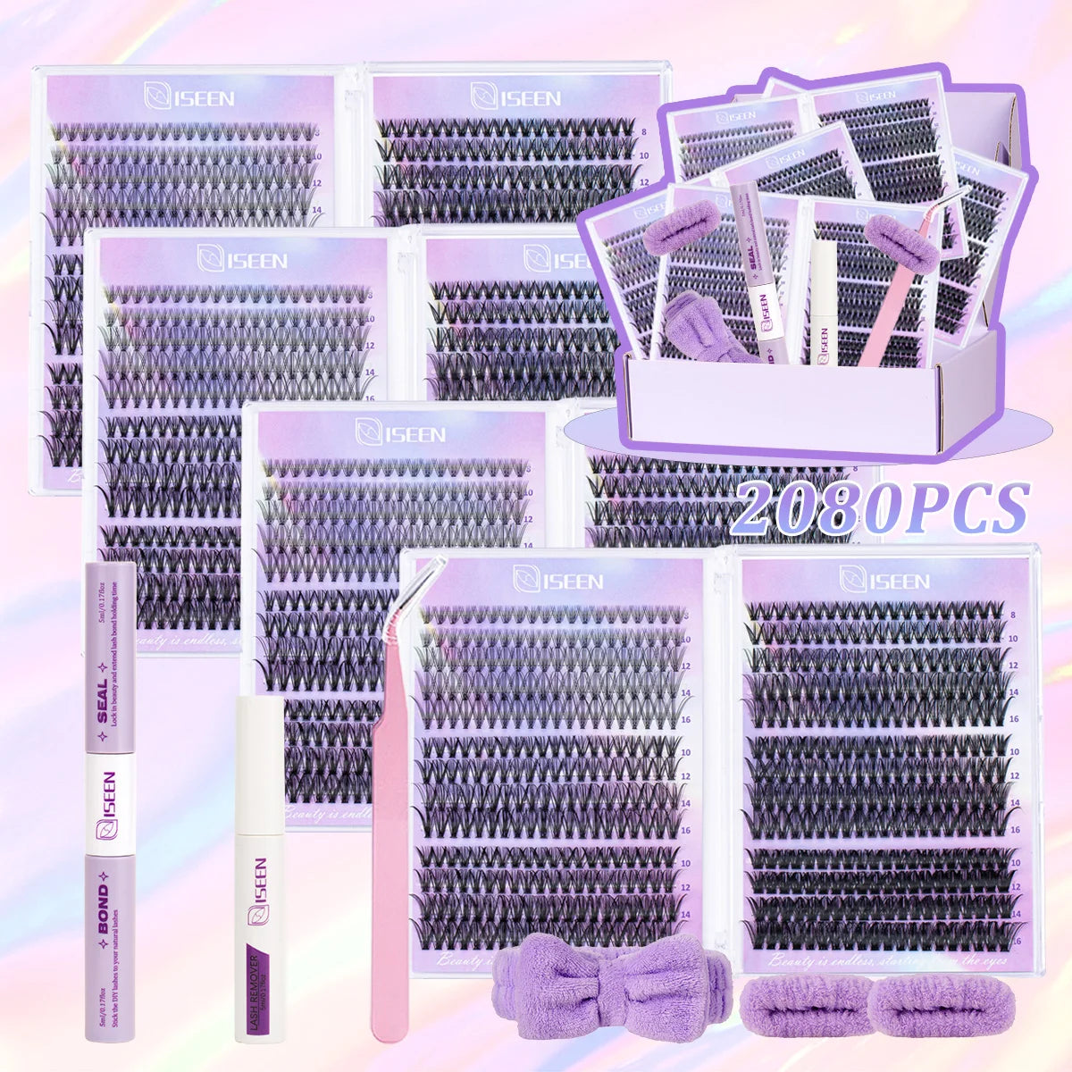 Opulash | DIY Cluster Lash Extensions | 8–16mm Natural Wispy Volume Lashes with Bond, Seal & Tweezers