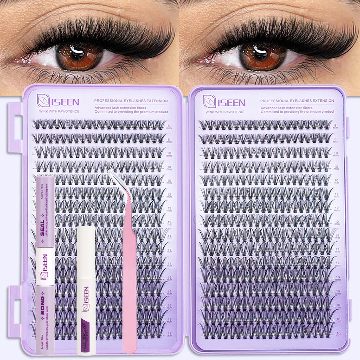 Opulash | DIY Cluster Lash Extensions | 8–16mm Natural Wispy Volume Lashes with Bond, Seal & Tweezers