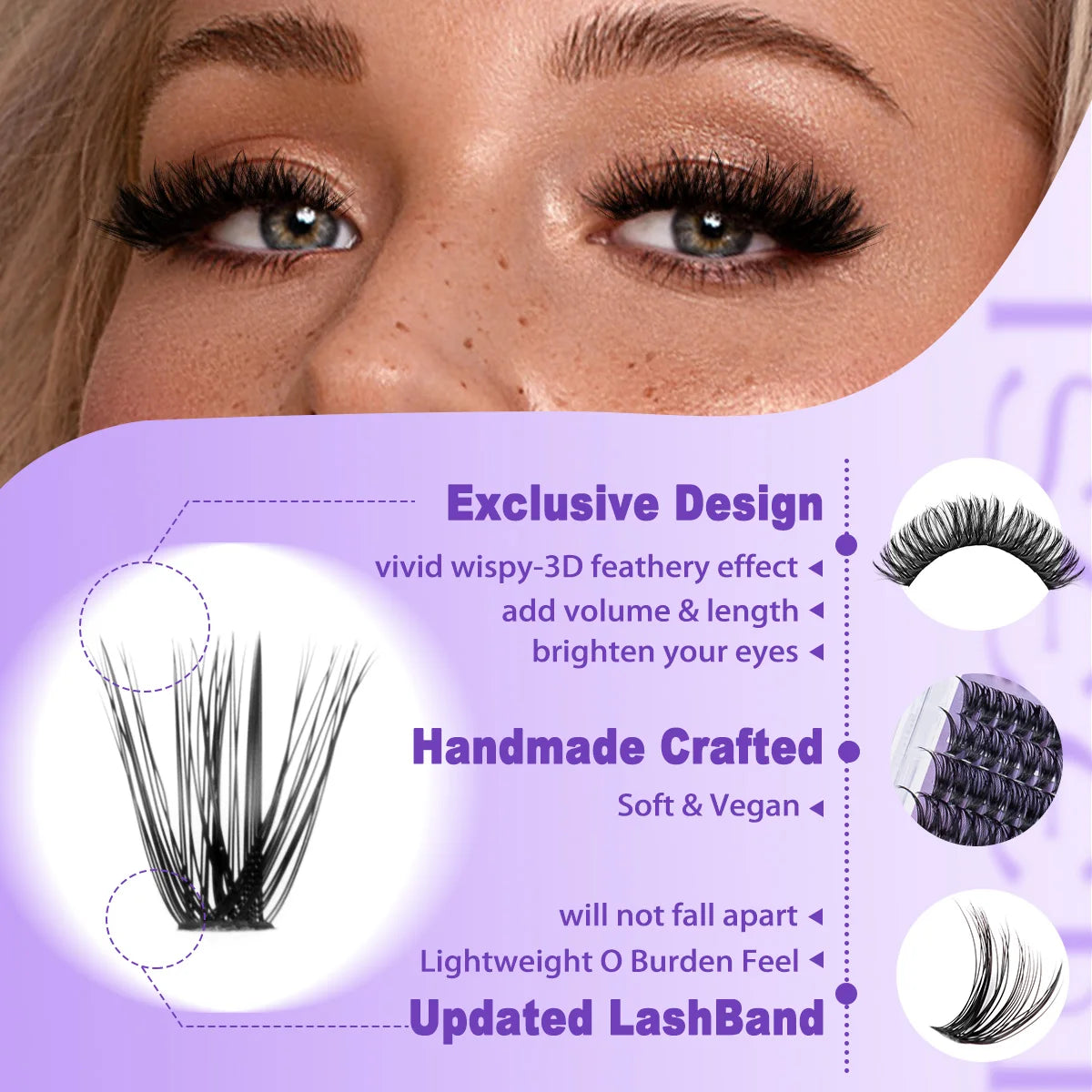 Opulash | DIY Cluster Lash Extensions | 8–16mm Natural Wispy Volume Lashes with Bond, Seal & Tweezers