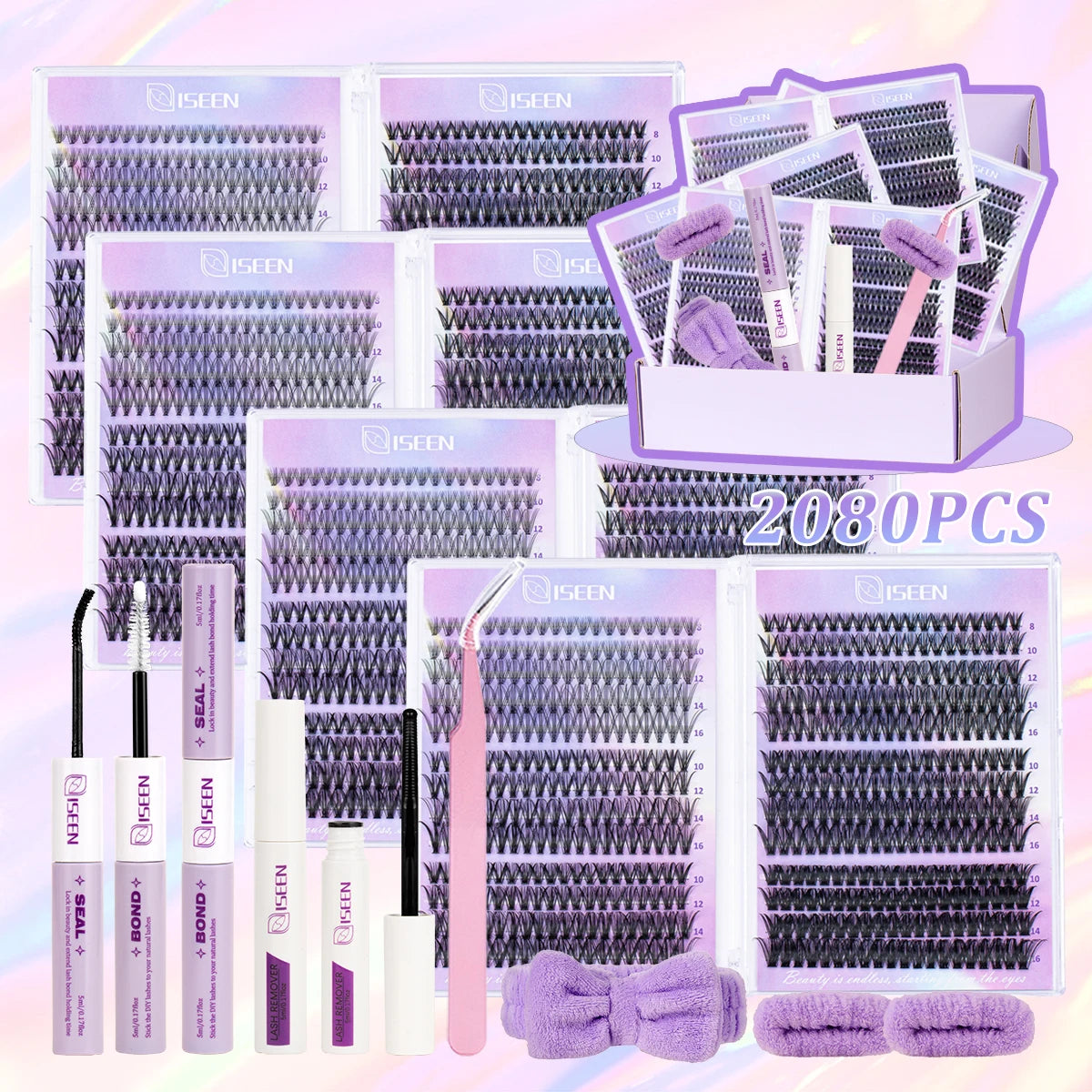 Opulash | DIY Cluster Lash Extensions | 8–16mm Natural Wispy Volume Lashes with Bond, Seal & Tweezers