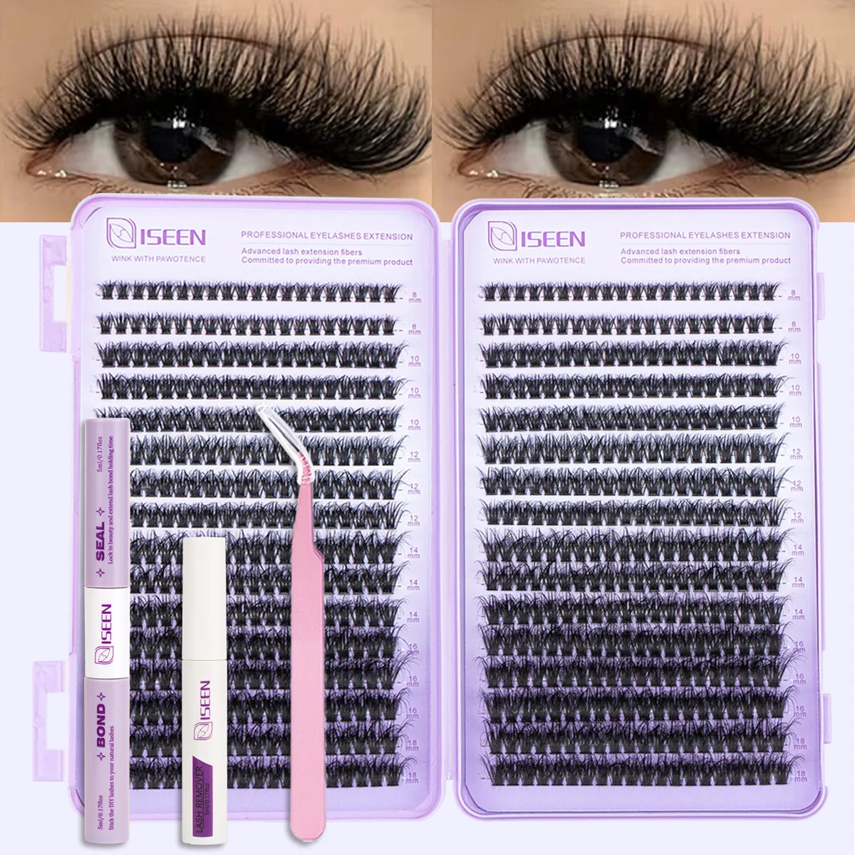 Opulash | DIY Cluster Lash Extensions | 8–16mm Natural Wispy Volume Lashes with Bond, Seal & Tweezers